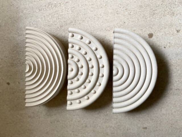 Mid Century Modern Set Of 3 Circle Wall Wood Planter Matte Oatmeal Finish - image 1