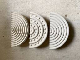 Mid Century Modern Set Of 3 Circle Wall Wood Planter Matte Oatmeal Finish - thumbnail 1