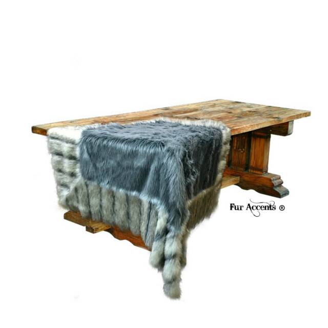 Faux Fur Throw Blanket - Ribbed Fox Border, Plush Bedspread - image 1