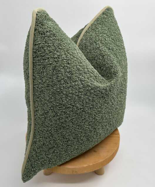 Green Luxury Boucle Pillowcase With Chenille Pipping, Green Wool Cushion Cover, Boho Pillowcase, Throw Pillows - image 1