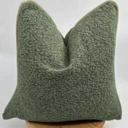Green Luxury Boucle Pillowcase With Chenille Pipping, Green Wool Cushion Cover, Boho Pillowcase, Throw Pillows - thumbnail 3