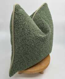 Green Boucle Pillowcase With Chenille Piping, Cotton Wool Cushion Cover