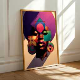 Afrocentric Geometric Woman Portrait Art Print Purple, Pink & Teal - Poster Only - thumbnail 1