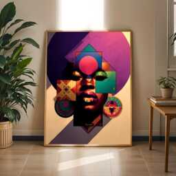 Afrocentric Geometric Woman Portrait Art Print Purple, Pink & Teal - Poster Only - thumbnail 2