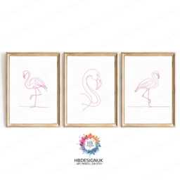 Minimalist Flamingo Print Set - 3 Line Art Designs - Flamingos Wall Beach House Decor Colourful Gifts Modern Artwork Pink - thumbnail 2