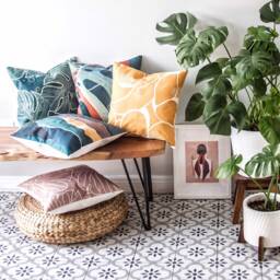 Monstera Leaf Pillow Cover Abstract Tropical Linen Cushion - 45x45cm - thumbnail 4