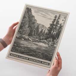 Kings Canyon National Park Lithograph Style Print - Vintage California Archival Matte Fine Art Print. Sierra Nevada Mountains. Travel Gift - thumbnail 2