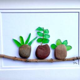 Sea Glass Pebble Plant Art - Handmade Framed Garden Decor - thumbnail 3