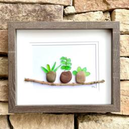 Sea Glass Pebble Plant Art - Handmade Framed Garden Decor - thumbnail 2