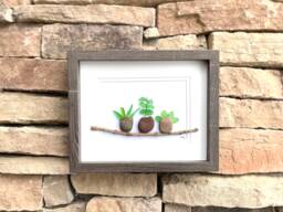 Sea Glass Pebble Plant Art - Handmade Framed Garden Decor - thumbnail 1