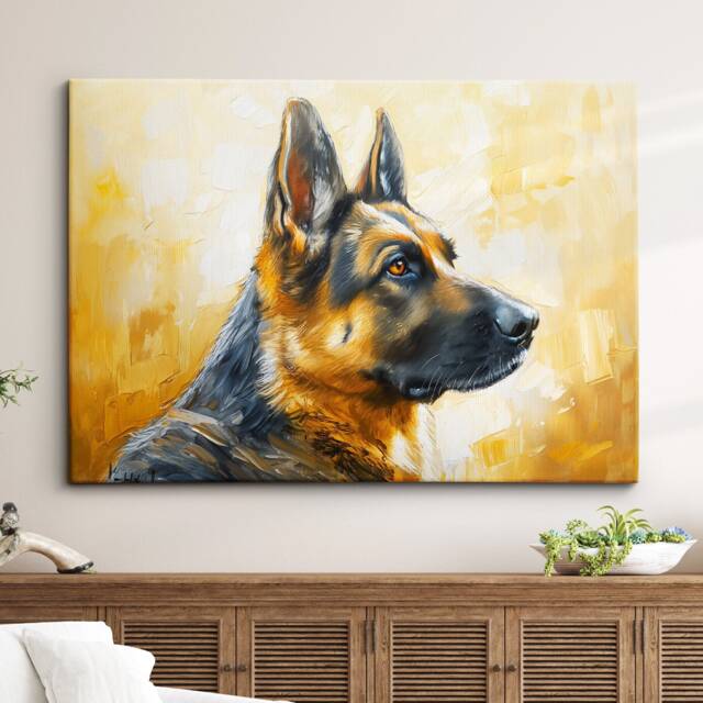 German Shepherd Gold Style Dog Oil Painting Framed Poster Print Or Canvas Wall Decor Art Bedroom Home Interior Gift For Pet Lover - image 1