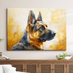 German Shepherd Gold Style Dog Oil Painting Framed Poster Print Or Canvas Wall Decor Art Bedroom Home Interior Gift For Pet Lover