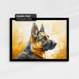 German Shepherd Gold Style Dog Oil Painting Framed Poster Print Or Canvas Wall Decor Art Bedroom Home Interior Gift For Pet Lover - thumbnail 2