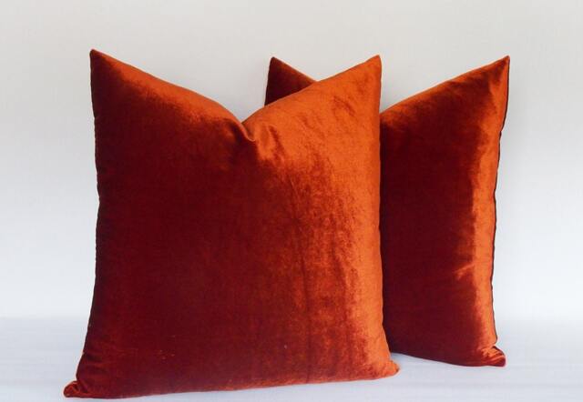 Set Of 2 Brick Red Velvet Pillow Covers Decorative Cushions - image 1