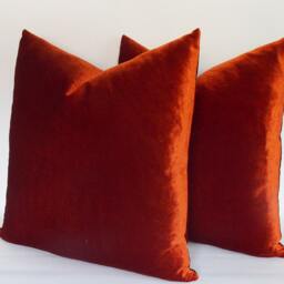 Set Of 2 Brick Red Velvet Pillow Covers Decorative Cushions - thumbnail 3
