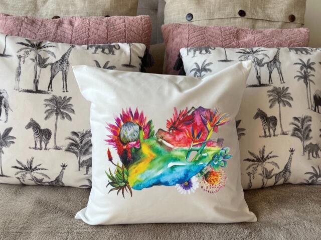 South Africa Flag Map Protea Floral Watercolour Design - Cushion Plush White Deluxe - image 1