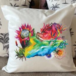 South Africa Flag Map Protea Floral Watercolour Design - Cushion Plush White Deluxe - thumbnail 3