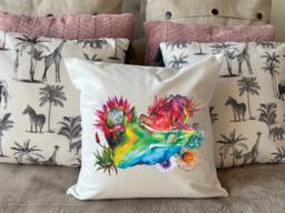 South Africa Flag Map Protea Floral Watercolour Design - Cushion Plush White Deluxe - thumbnail 1
