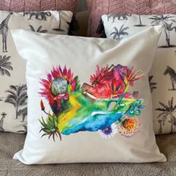 South Africa Flag Map Protea Floral Watercolour Design - Cushion Plush White Deluxe - thumbnail 2