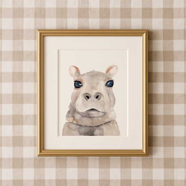 Watercolor Hippo Print Savanna Nursery Wall Art - image 1