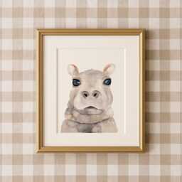 Watercolor Hippo Print Savanna Nursery Wall Art - thumbnail 1