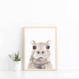 Watercolor Hippo Print Savanna Nursery Wall Art - thumbnail 4