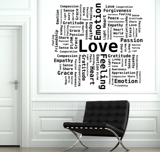 Wall Vinyl Decal Word Cloud Passion Love Empathy Gratefulness Heart Decor For Living Room - #2656Dn - image 1