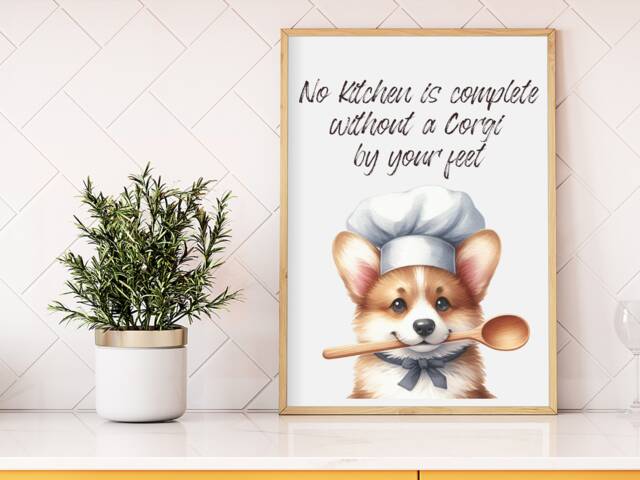 Corgi Kitchen Art Print, Unframed Modern Kitchen Art, Lover Gift, Decor Wall Art Gift , Pembroke Welsh Mom - image 1