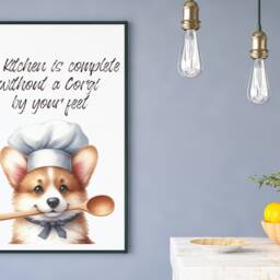 Corgi Kitchen Art Print, Unframed Modern Kitchen Art, Lover Gift, Decor Wall Art Gift , Pembroke Welsh Mom - thumbnail 2