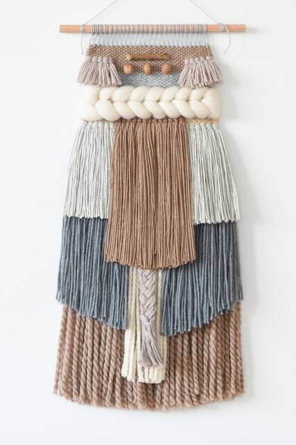 Handwoven Wool Tapestry, Textured Boho Fiber Art, Rustic Neutral Home Decor - image 1
