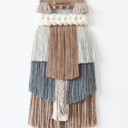 Handwoven Wool Tapestry, Textured Boho Fiber Art, Rustic Neutral Home Decor - thumbnail 2