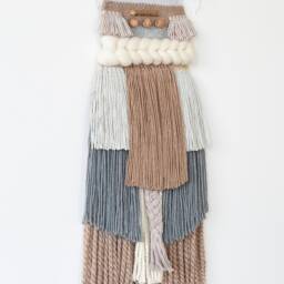 Handwoven Wool Tapestry, Textured Boho Fiber Art, Rustic Neutral Home Decor - thumbnail 3