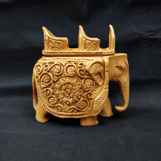 Wooden Elephant With Chair, Ride, Handcrafted Elephant, Carvings, Safari, Animal Decor Sculptures - image 1