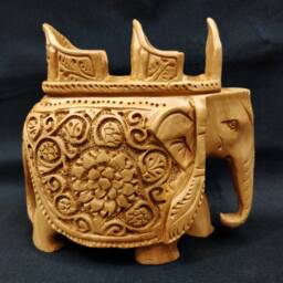Wooden Elephant With Chair, Ride, Handcrafted Elephant, Carvings, Safari, Animal Decor Sculptures - thumbnail 2