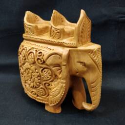 Wooden Elephant With Chair, Ride, Handcrafted Elephant, Carvings, Safari, Animal Decor Sculptures - thumbnail 3