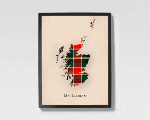 Clan Maclachlan Old Scottish Tartan Map - Of Scotland Family Wall Decor, Ready To Hang - image 1