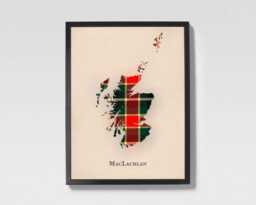Clan Maclachlan Old Scottish Tartan Map - Of Scotland Family Wall Decor, Ready To Hang - thumbnail 1