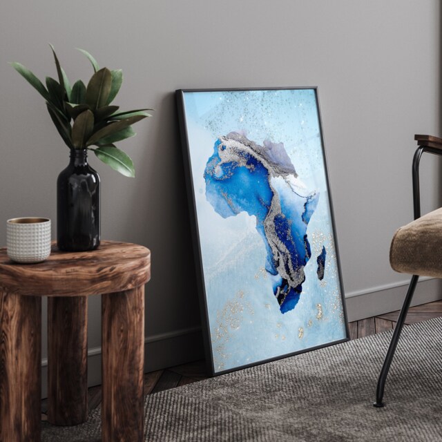 Africa Map Shades Of Blue & Silver Wall Art Print - image 1