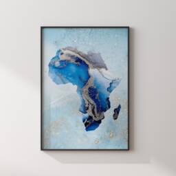 Africa Map Shades Of Blue & Silver Wall Art Print - thumbnail 3