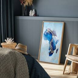 Africa Map Shades Of Blue & Silver Wall Art Print - thumbnail 2