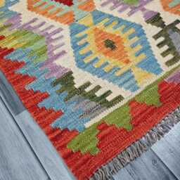 Multicolour Runner Rug, Handmade Artisan Afghan Turkish, Scandinavian, Navajo, Bohemian, Flatweave, Natural Wool Kilim Rug 303x86 cm - thumbnail 3