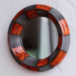 Handmade Ceramic Wall Mirror, Sculptural Round Small Modern Unique Home Decor, Boho Clay Mirror - thumbnail 2