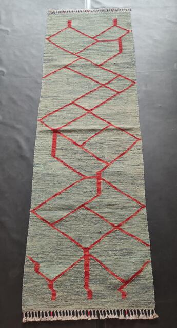 Runner Rug Abstract, Handmade Artisan Afghan Turkish Aztec Natural Sheep Wool Flatweave Kilim 201x62 cm - image 1
