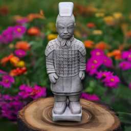 Concrete Warrior Statue Stone Chinese Soldier Sculpture Outdoor Asian Ornament Cement Figurine Oriental Garden Decoration - thumbnail 3