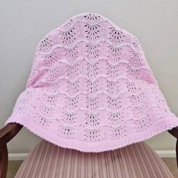 New Handmade Pink Knit Crochet Baby Afghan Blanket Throw Newborn Infant Wave Trim - thumbnail 3