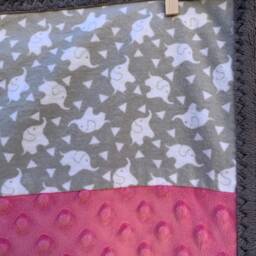 Handmade Modern Baby Minky Blanket Gray, Pink & White Dancing Elephants - thumbnail 2