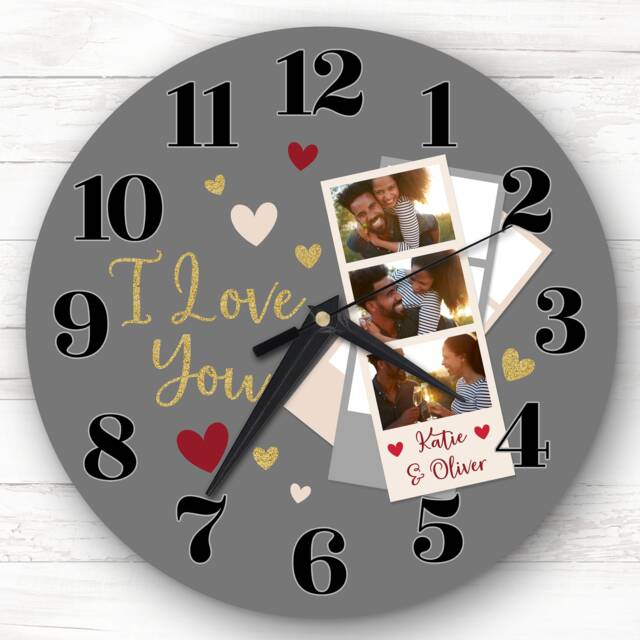 I Love You Photo Grey Couple Valentine's Day Gift Anniversary Personalised Clock - image 1