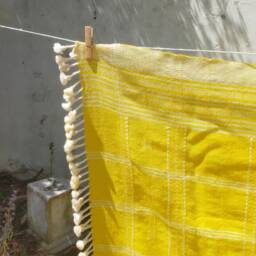 Handwoven Wool Shawl/Throw/Blanket From Kutch, Gujarat. Bright Yellow - thumbnail 3