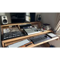 Reclaimed Wood Musician's Studio Desk Keyboard Tray & 6U Racks - thumbnail 2