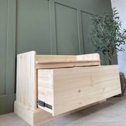 3Ft Wide, Unpainted Hall Storage Bench, Shoe Backless Monks Bench With Drawers - thumbnail 4
